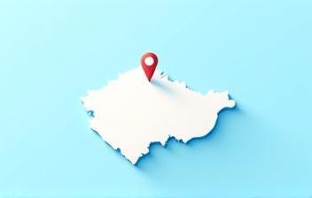 Zjednodušená mapa s vyznačenou Českou republikou a pinem